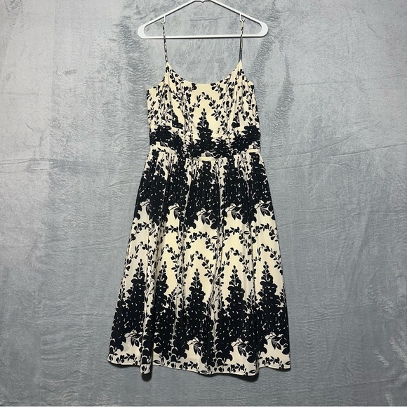 Ann Taylor 100% Silk Black & Cream Floral Print Spaghetti Strap Midi Dress 6 - Picture 1 of 10